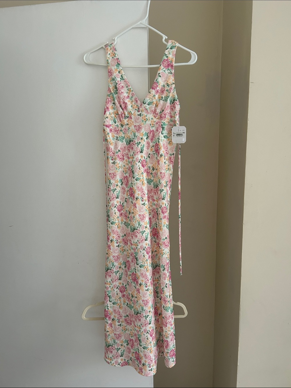 Altar'd State Floral Pink Green V-Neck Midi Dress